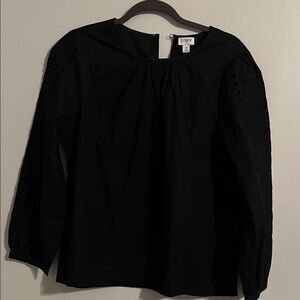 LOFT Black Blouse with Textured Sleeves